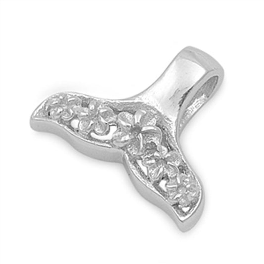 Flower Plumeria Whale Tail Pendant .925 Sterling Silver Floral Design Charm