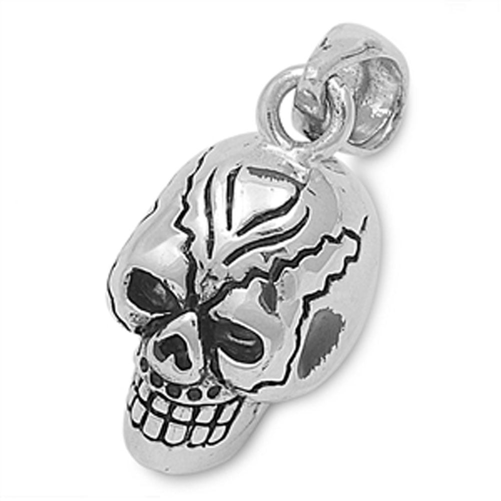 High Polish Sugar Skull Pendant .925 Sterling Silver Skeleton Charm