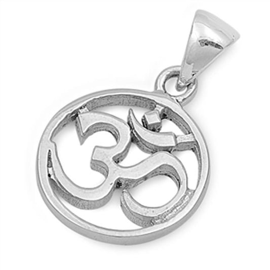 Cutout Circle Om Symbol Pendant .925 Sterling Silver Medallion Meditation Charm