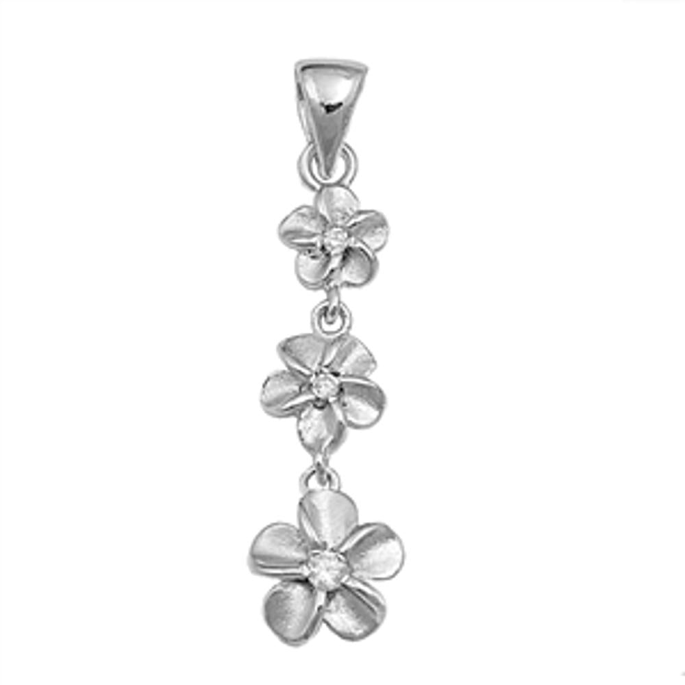 Long Journey Plumeria Dangle Pendant .925 Sterling Silver Hanging Flower Charm