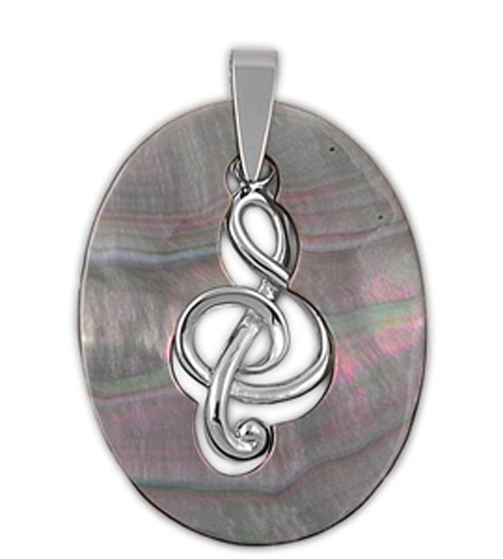 Filigree Swirl Music Note Pendant Simulated Abalone .925 Sterling Silver Charm