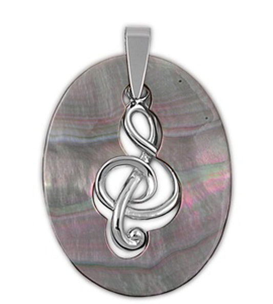 Filigree Swirl Music Note Pendant Simulated Abalone .925 Sterling Silver Charm