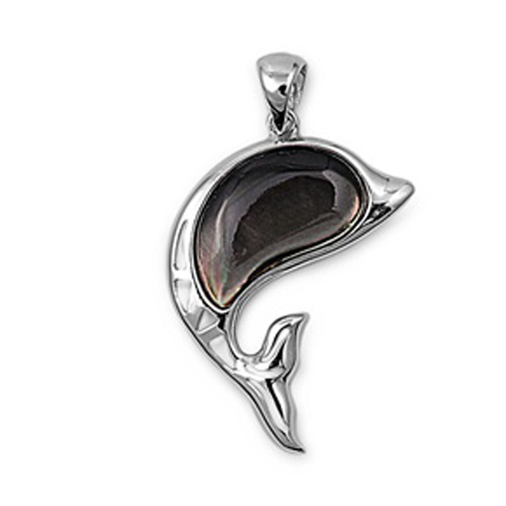 Sterling Silver High Polish Dolphin Pendant Simulated Mother of Pearl Charm