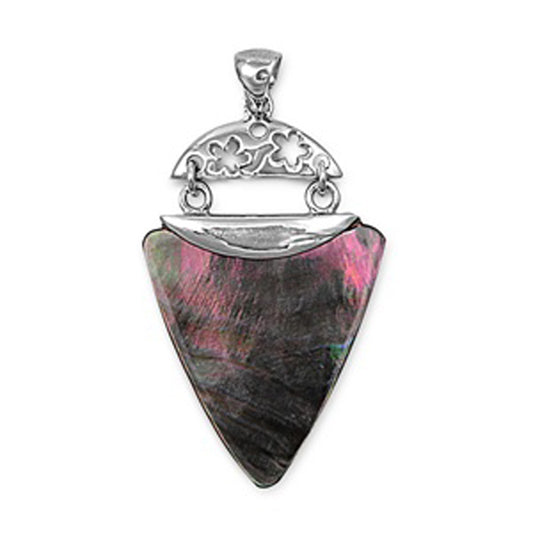 Cutout Flower Triangle Pendant Simulated Abalone .925 Sterling Silver Charm