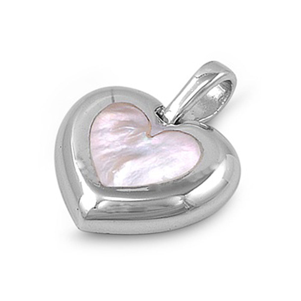 High Polish Heart Pendant Simulated Mother of Pearl .925 Sterling Silver Charm