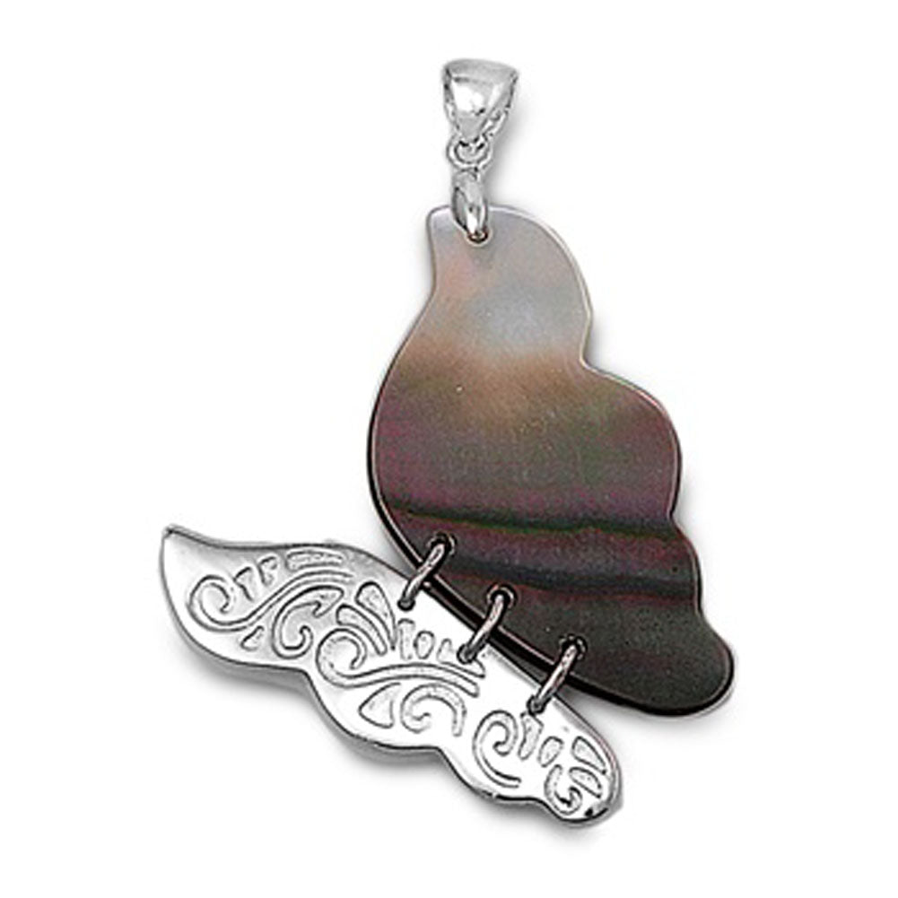 Hinge Wing Butterfly Pendant Simulated Abalone .925 Sterling Silver Shiny Charm