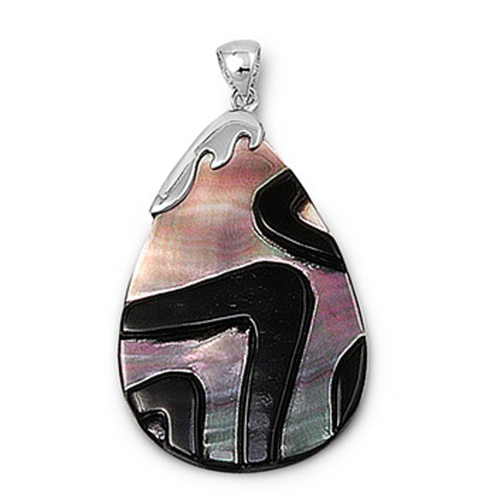Sterling Silver Multi Color Zig Zag Teardrop Pendant Simulated Abalone Charm