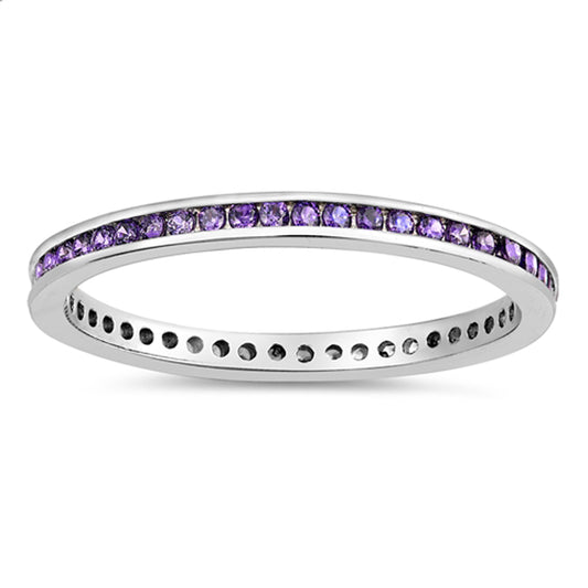 Amethyst CZ Round Thin Eternity Accent Ring 925 Sterling Silver Band Sizes 2.5-9