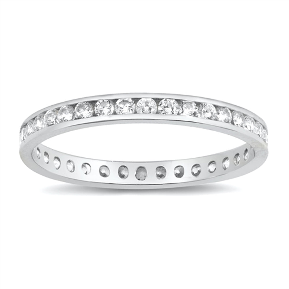 Simple Studded Eternity Promise Ring .925 Sterling Silver Sizes 4-12