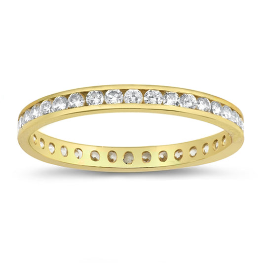 White CZ Yellow Gold-Tone Eternity Ring New .925 Sterling Silver Band Sizes 1-10