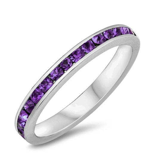 Amethyst CZ Polished Elegant Simple Ring New 925 Sterling Silver Band Sizes 3-12