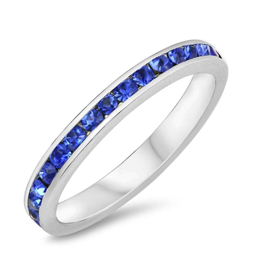 Eternity Blue Sapphire CZ Ring Unique .925 Sterling Silver Band New Sizes 2-12