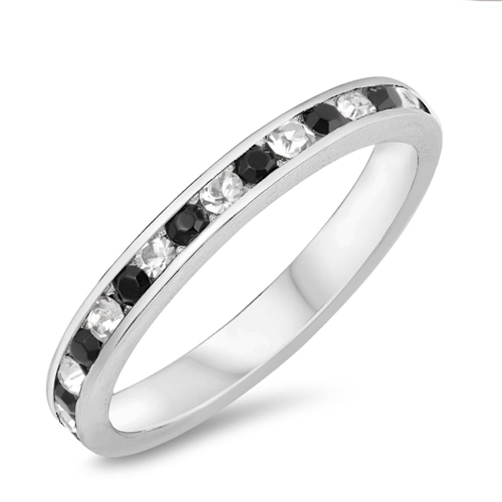Black CZ Elegant Simple Polished Ring New .925 Sterling Silver Band Sizes 4-12