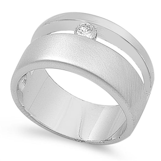 Sterling Silver Woman's Clear CZ Ring Wholesale Pure 925 Band 11mm Sizes 6-10