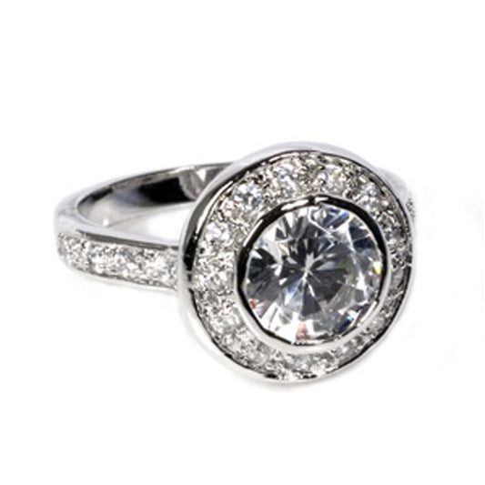 White CZ Halo Bezel Wedding Ring New .925 Sterling Silver Band Sizes 7-9