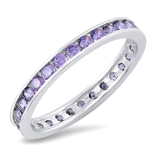 Amethyst CZ Cute Simple Polished Ring New .925 Sterling Silver Band Sizes 8-8