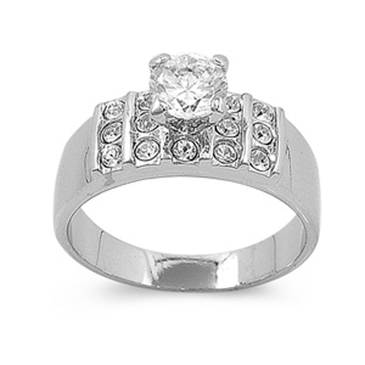 Round Clear CZ Cute Wedding Ring New .925 Sterling Silver Band Sizes 5-9