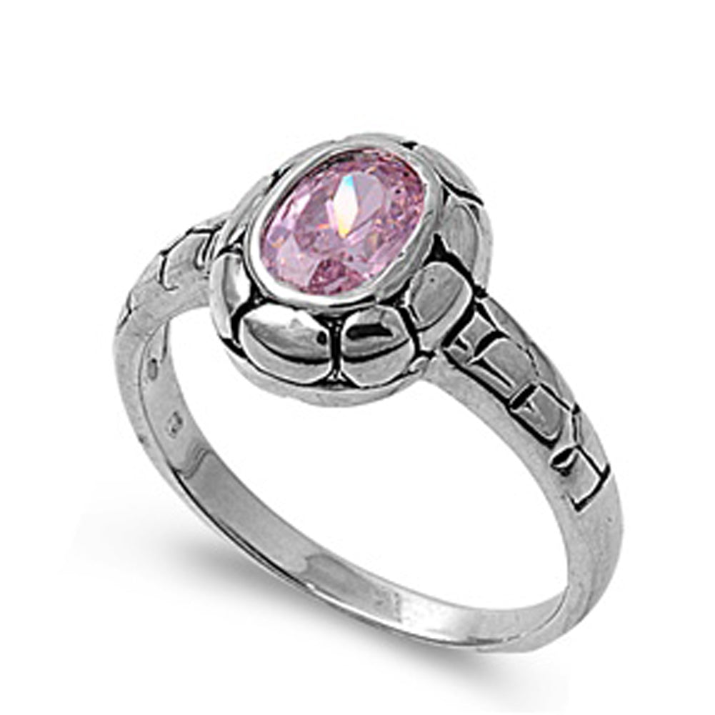 Pink CZ Promise Oval Bezel Solitaire Ring .925 Sterling Silver Band Sizes 5-10