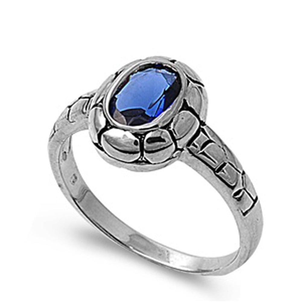 Blue Sapphire CZ Unique Mosaic Ring New .925 Sterling Silver Band Sizes 5-10