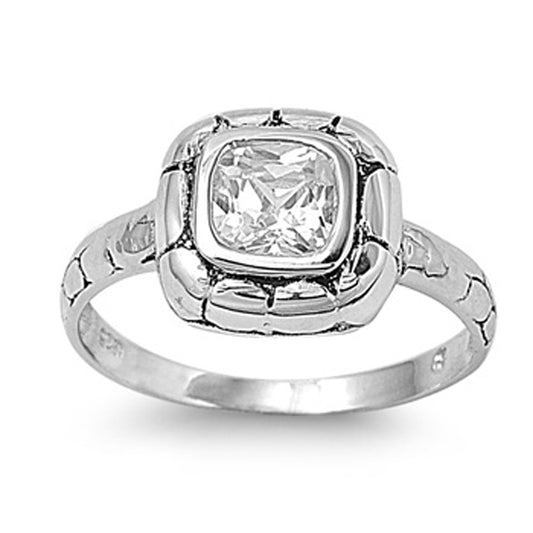 Clear CZ Bezel Cracked Halo Mosaic Ring New .925 Sterling Silver Band Sizes 5-9