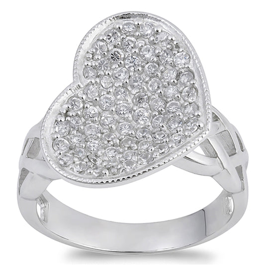 White CZ Beautiful Micro Pave Heart Promise Ring Sterling Silver Band Sizes 6-9