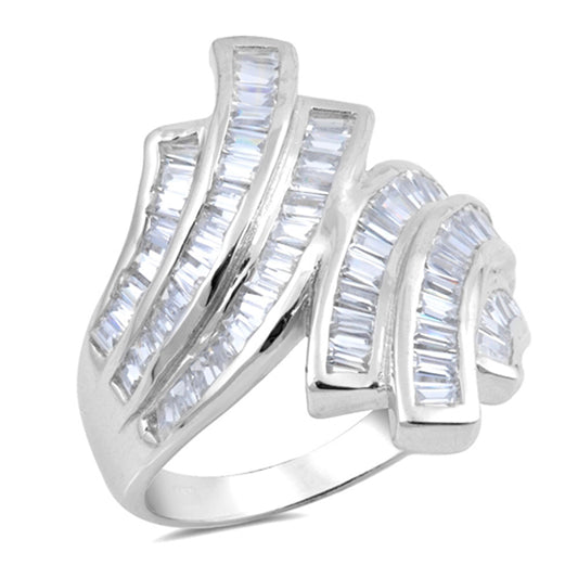 White CZ Criss Cross Wedding Bridal Ring New 925 Sterling Silver Band Sizes 6-10