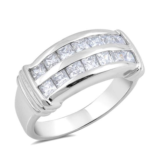 White CZ Polished Wedding Fashion Ring New .925 Sterling Silver Band Sizes 6-10