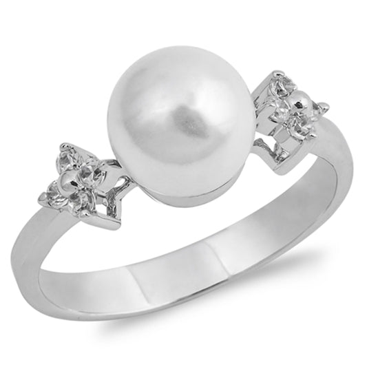 White CZ Freshwater Pearl Star Ring New .925 Sterling Silver Band Sizes 5-9