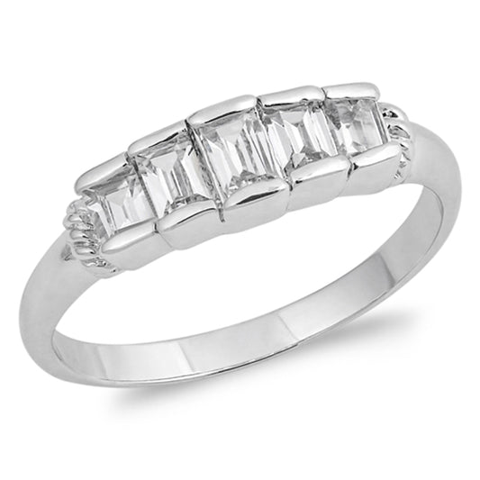 White CZ Rectangle Wedding Bridal Ring New .925 Sterling Silver Band Sizes 5-10