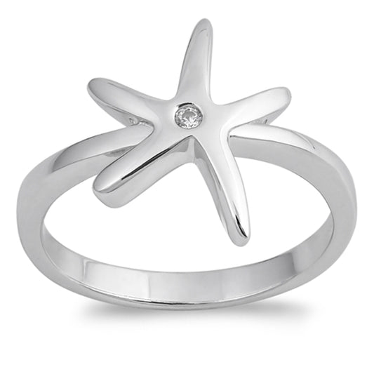 White CZ Beautiful Starfish Solitaire Ring .925 Sterling Silver Band Sizes 5-9