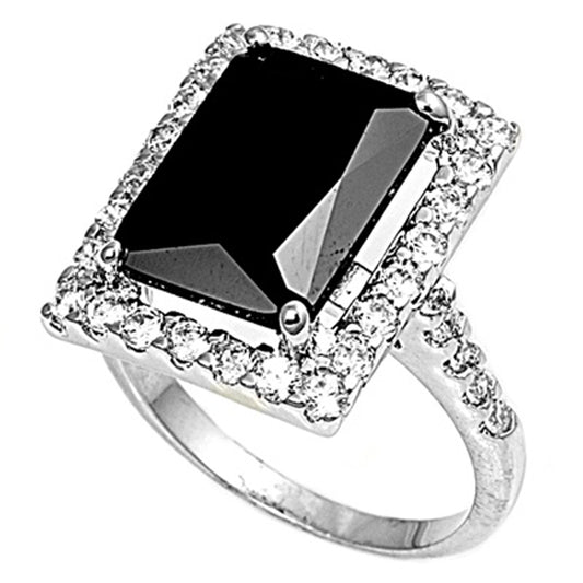 Black CZ Bezel Halo Bridal Ring New .925 Sterling Silver Band Sizes 5-10