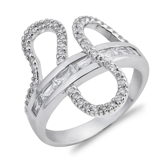 White CZ Wave Criss Cross Swirl Ring New .925 Sterling Silver Band Sizes 5-9