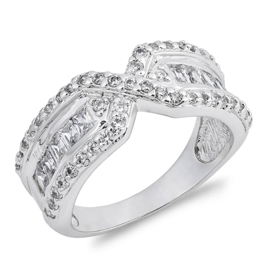 White CZ Criss Cross Knot Wedding Ring New .925 Sterling Silver Band Sizes 6-10