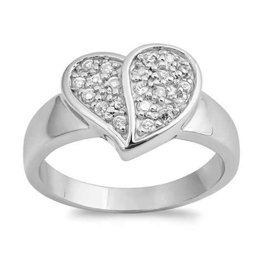 White CZ Micro Pave Heart Promise Ring New .925 Sterling Silver Band Sizes 5-9