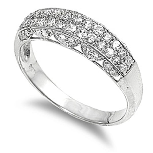 Clear CZ Fashion Wedding Accent Ring New .925 Sterling Silver Band Sizes 6-10