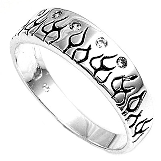 Clear CZ Biker Flames Vine Branch Ring New .925 Sterling Silver Band Sizes 5-9