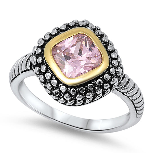 Pink CZ Solitaire Ball Nugget Ring New .925 Sterling Silver Band Sizes 4-13