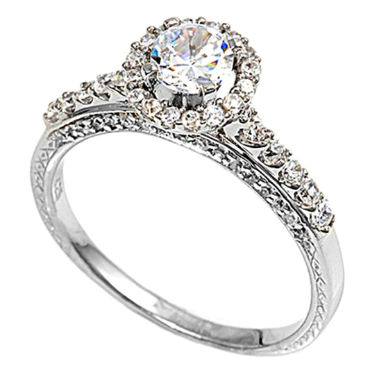 Round Solitaire Clear CZ Wedding Halo Ring .925 Sterling Silver Band Sizes 5-10