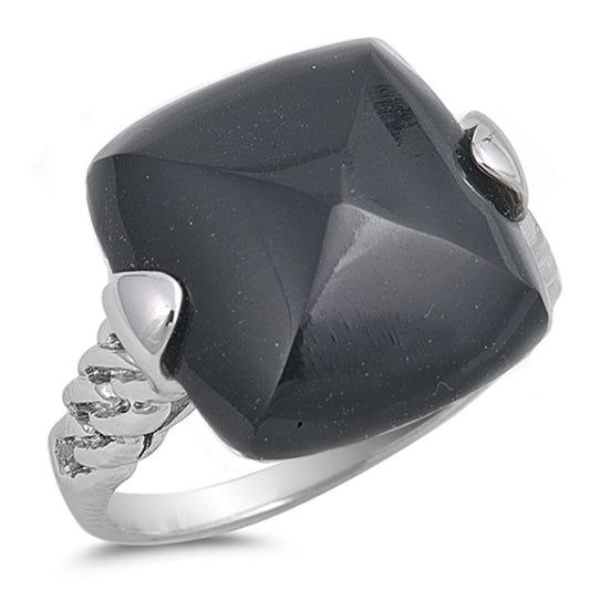 Black Onyx Large Huge Solitaire Ring New .925 Sterling Silver Band Sizes 6-10