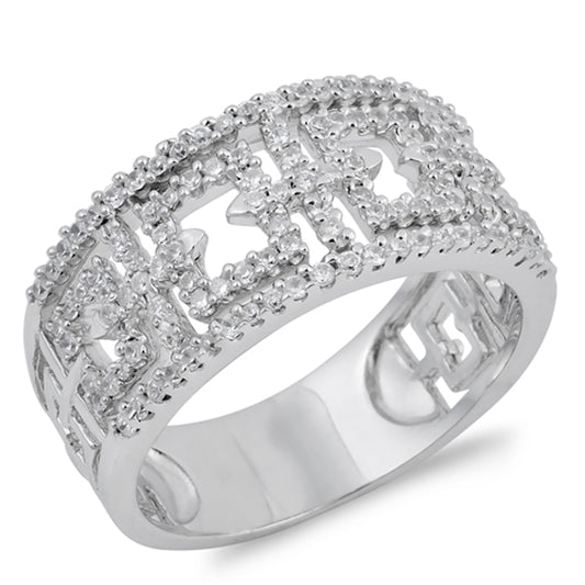 White CZ Micro Pave Filigree Cross Ring New .925 Sterling Silver Band Sizes 5-10