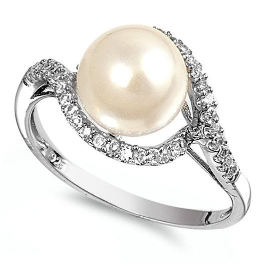 Clear CZ Freshwater Pearl Halo Ring New .925 Sterling Silver Band Sizes 5-10
