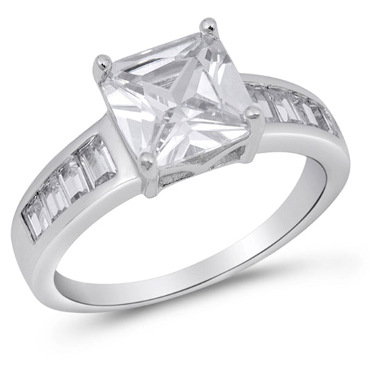 Square Princess Cut Solitaire Clear CZ Ring .925 Sterling Silver Band Sizes 5-12