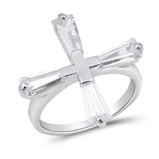 White CZ Unique Cross Christian Ring New .925 Sterling Silver Band Sizes 4-8