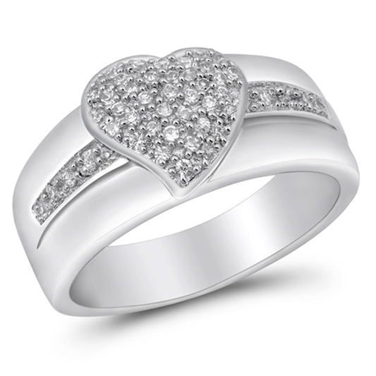 White CZ Wholesale Micro Pave Heart Promise Ring Sterling Silver Band Sizes 6-10