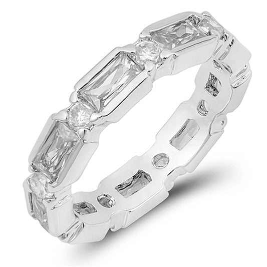 White CZ Eternity Stackable Bridal Ring New .925 Sterling Silver Band Sizes 4-12