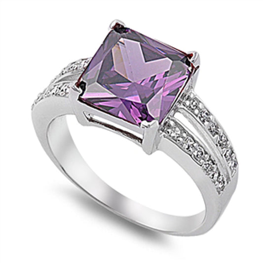 Amethyst CZ Elegant Solitaire Chic Ring New 925 Sterling Silver Band Sizes 4-12