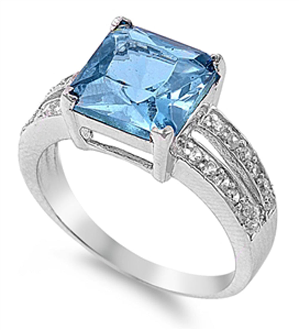 Aquamarine CZ Elegant Shiny Fashion Ring New 925 Sterling Silver Band Sizes 5-10