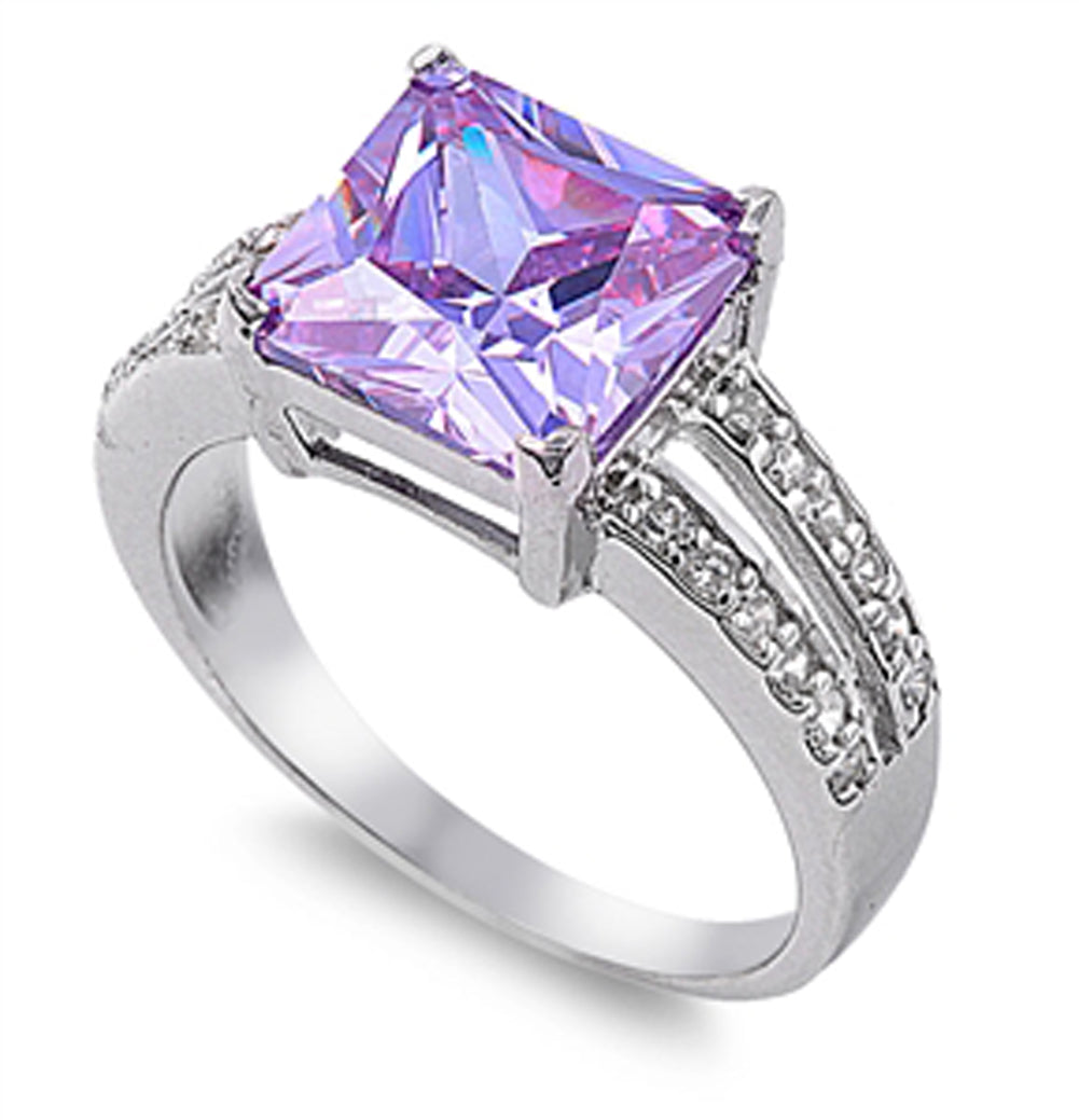 Lavender CZ Modern Shine Bridal Ring New .925 Sterling Silver Band Sizes 5-10