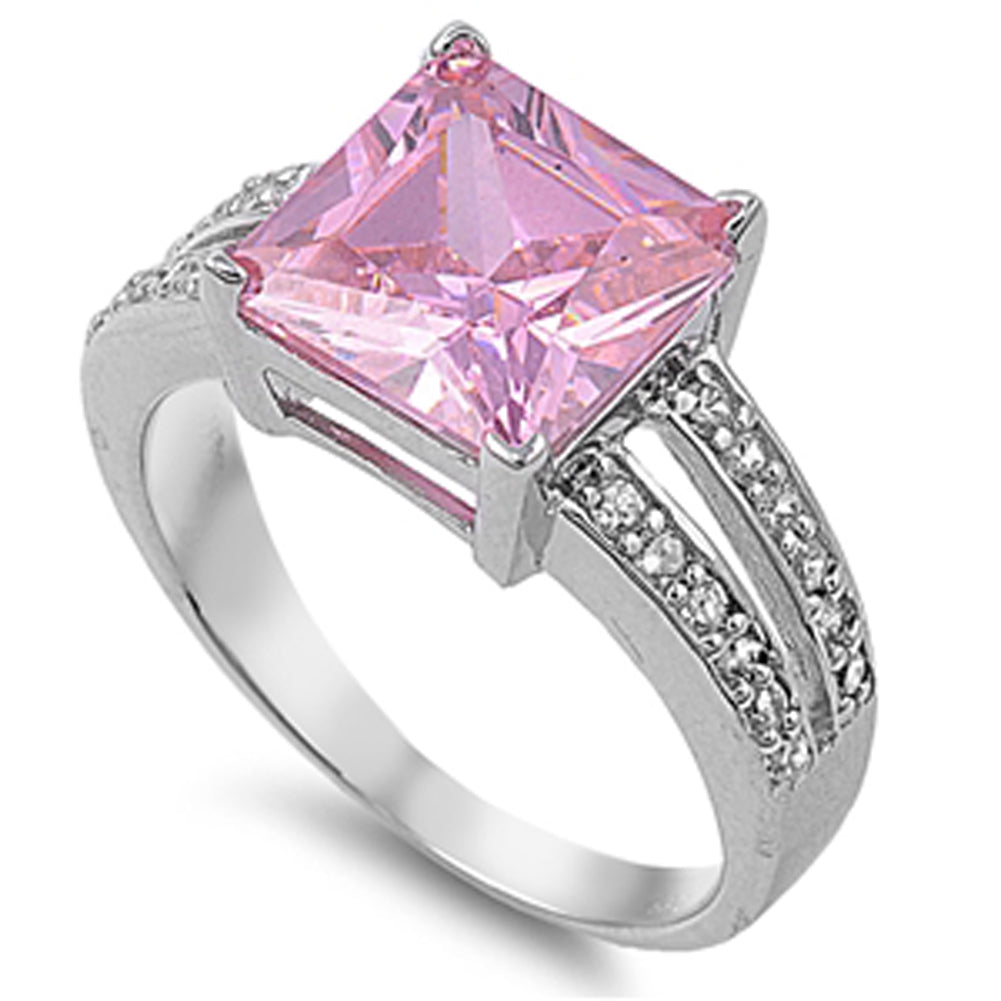Pink CZ Cute Statement Anniversary Ring New .925 Sterling Silver Band Sizes 5-10