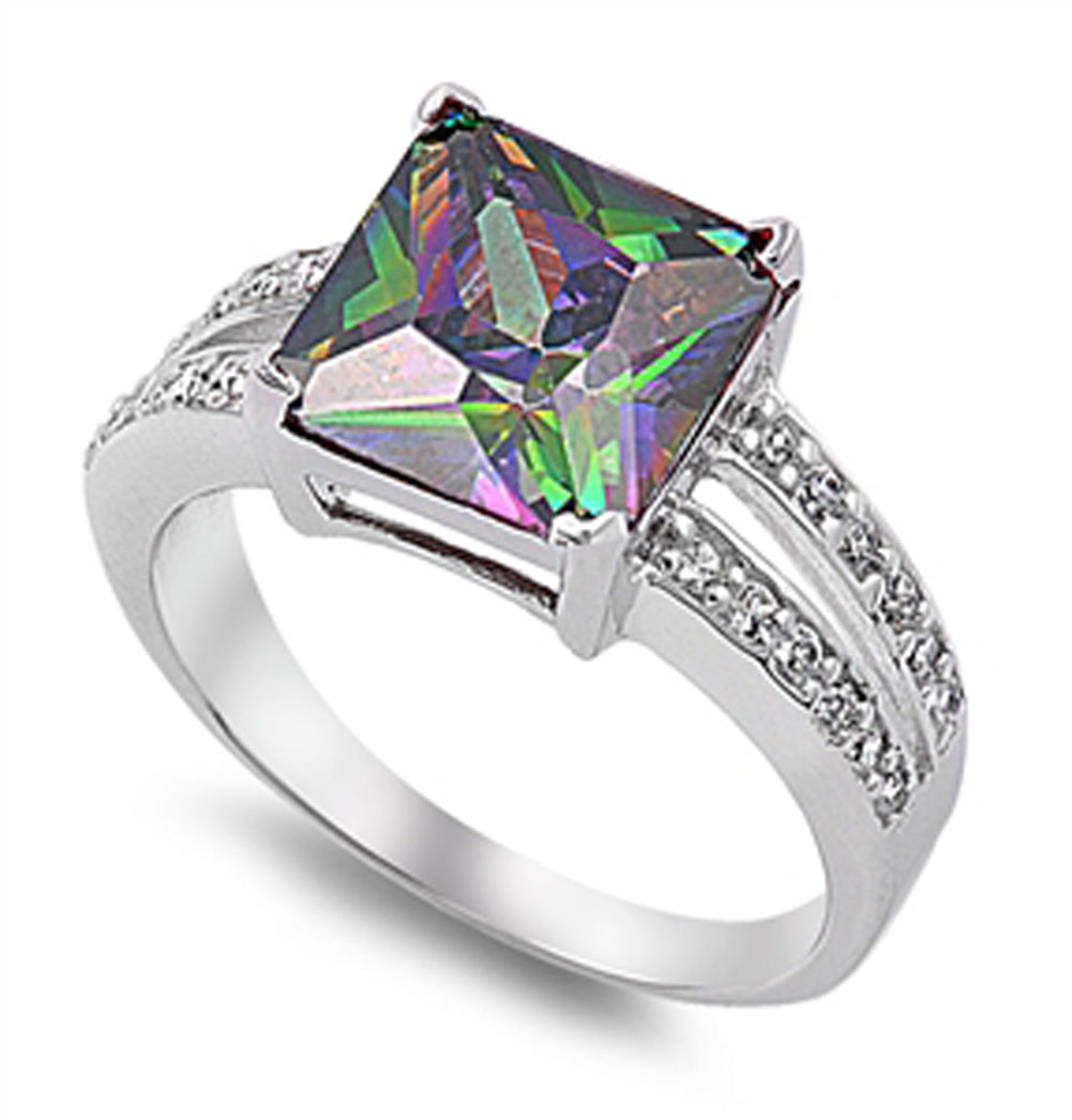 Rainbow Topaz CZ Unique Statement Ring New .925 Sterling Silver Band Sizes 5-10